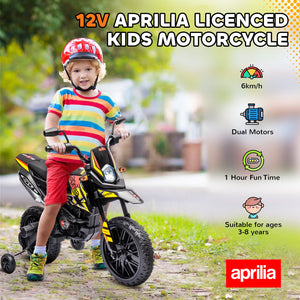 12V Licensed Kids Motorcycle with Training Wheels Yellow Trend Times 4