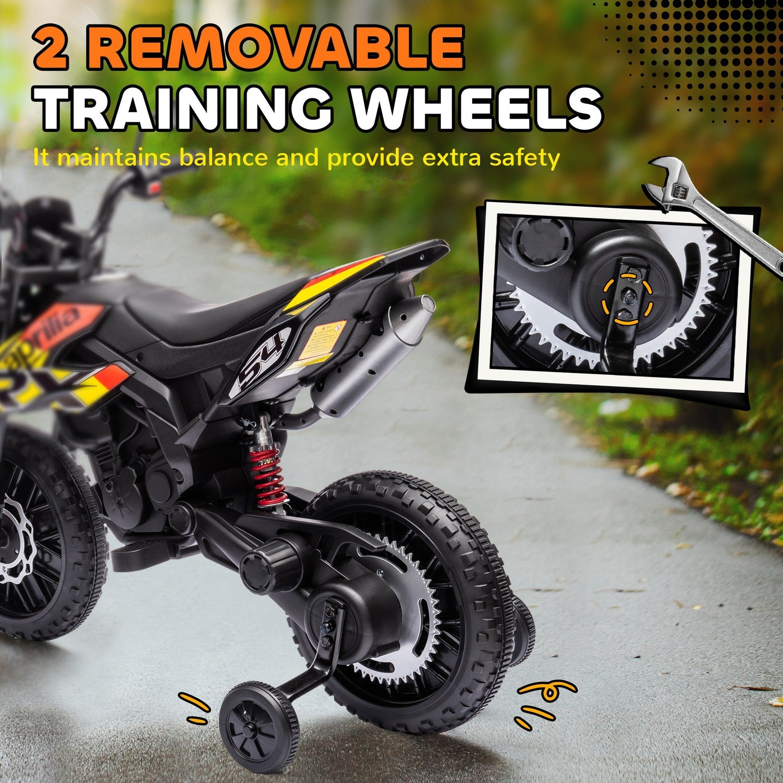 12V Licensed Kids Motorcycle with Training Wheels Yellow Trend Times 5