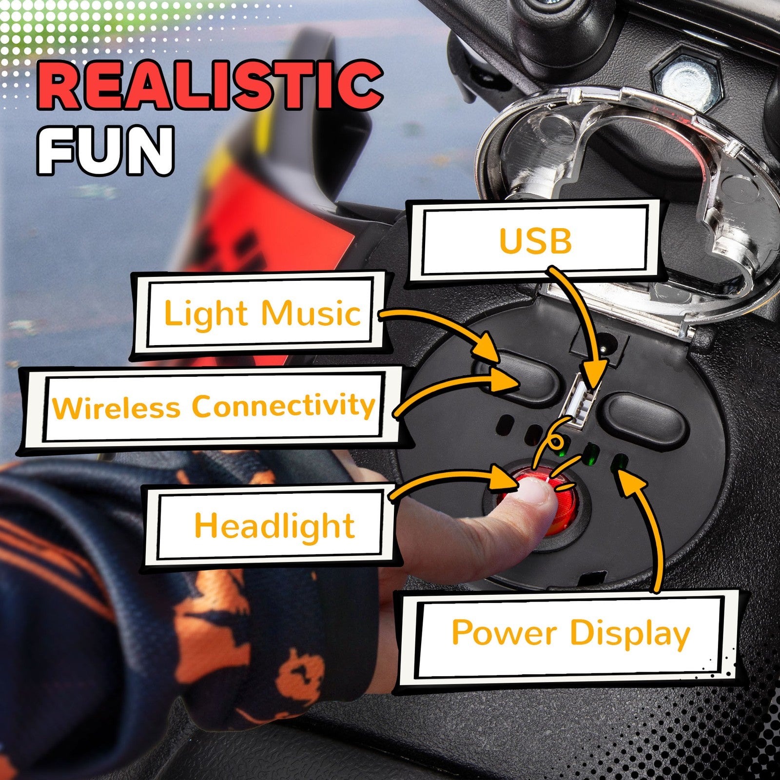 12V Licensed Kids Motorcycle with Training Wheels Yellow Trend Times 6