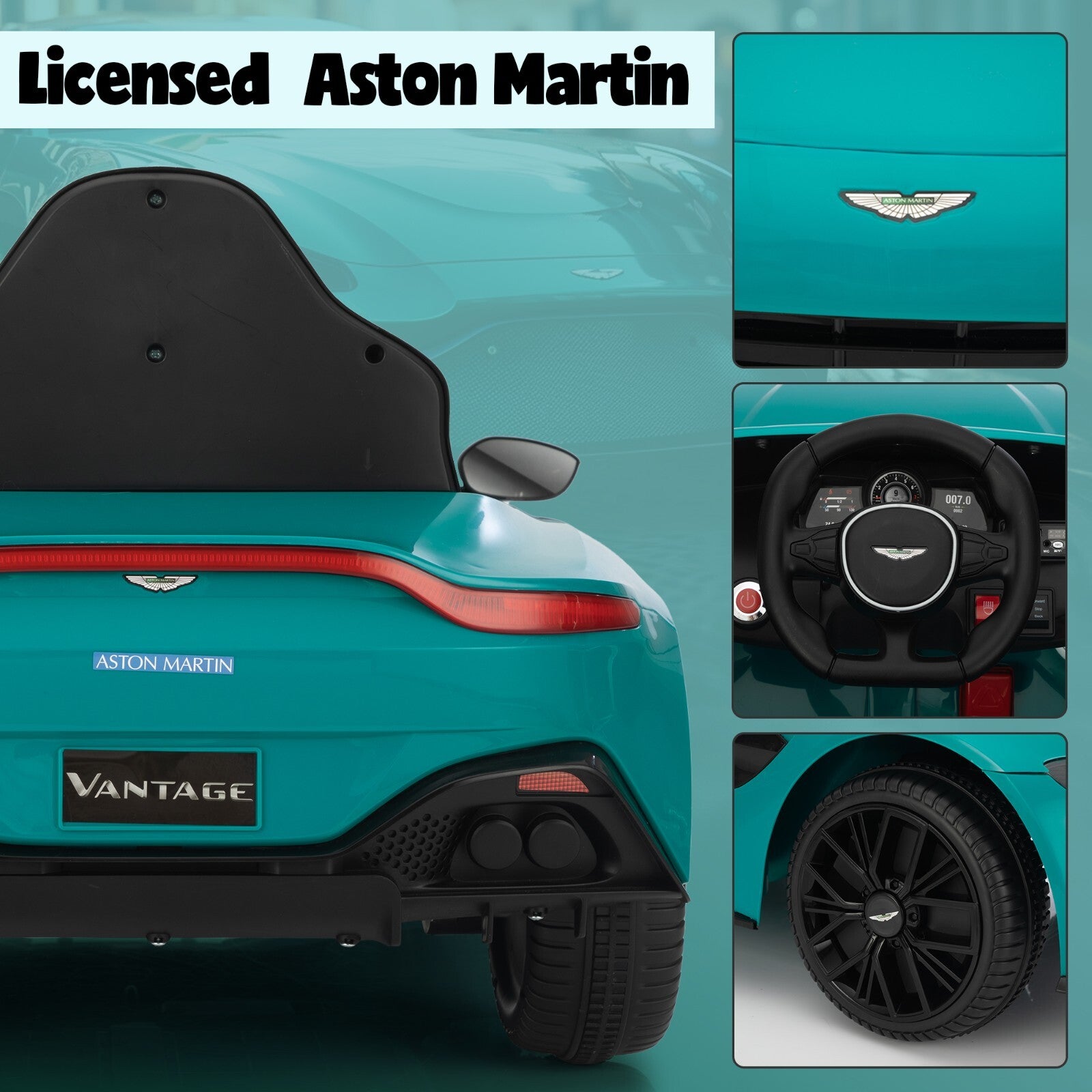 12V Licensed Aston Martin Electric Ride-On Car for Kids 3+ with Remote Control Trend Times 4