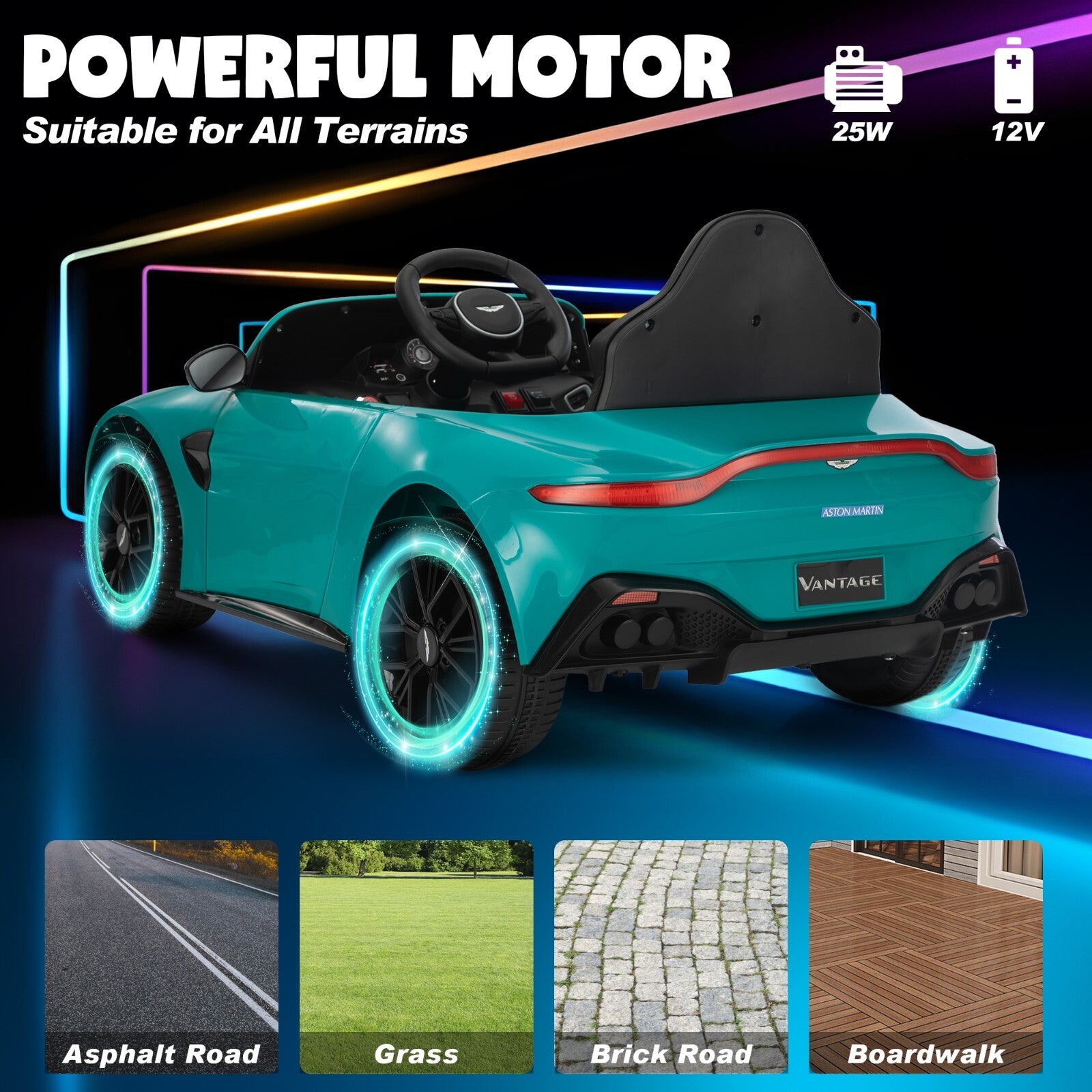 12V Licensed Aston Martin Electric Ride-On Car for Kids 3+ with Remote Control Trend Times 9