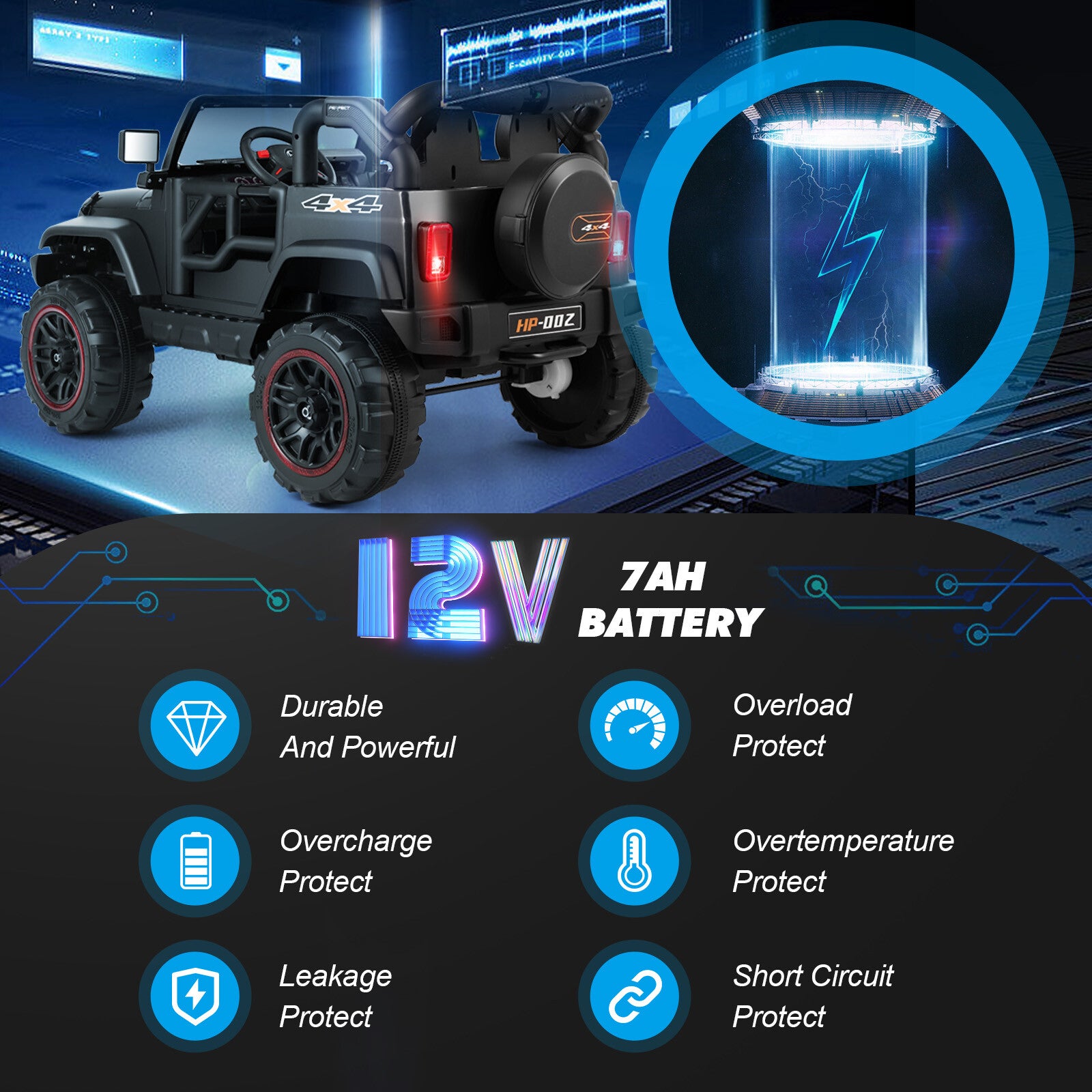 12V Battery Powered Kids Ride-On Truck with 3 Speeds, Remote Control, MP3, LED Lights, USB, and Black Cover Trend Times 2