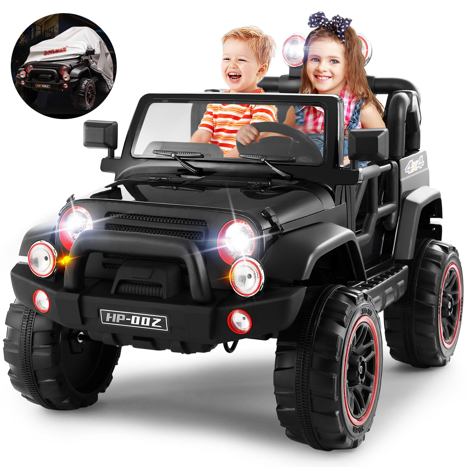 12V Black Kids Ride-On Truck Car Toy with MP3, LED Lights, RC Controller, and Battery Cover Trend Times 0