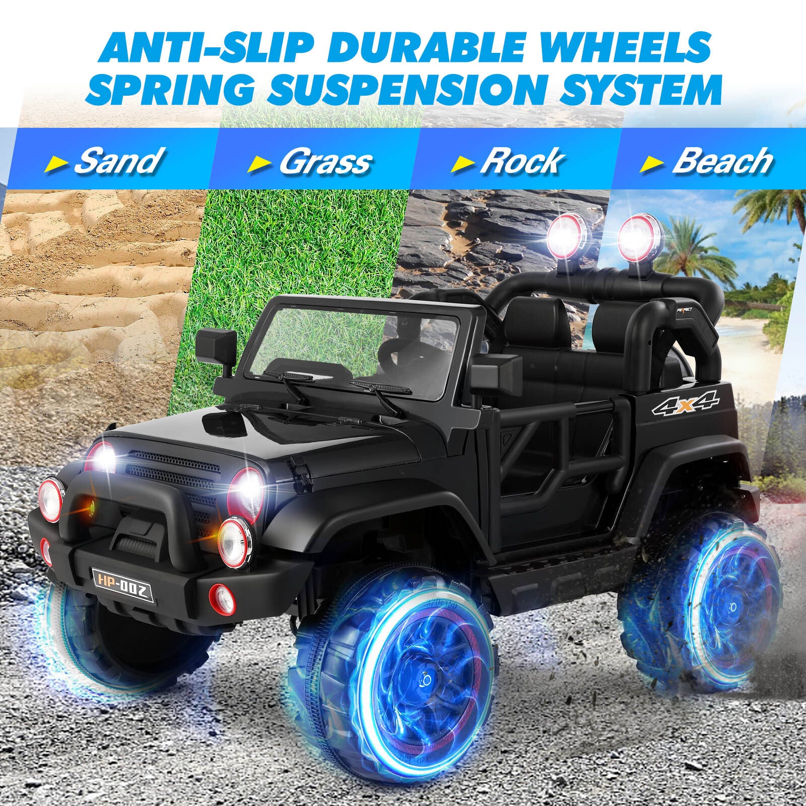 12V Black Kids Ride-On Truck Car Toy with MP3, LED Lights, RC Controller, and Battery Cover Trend Times 3