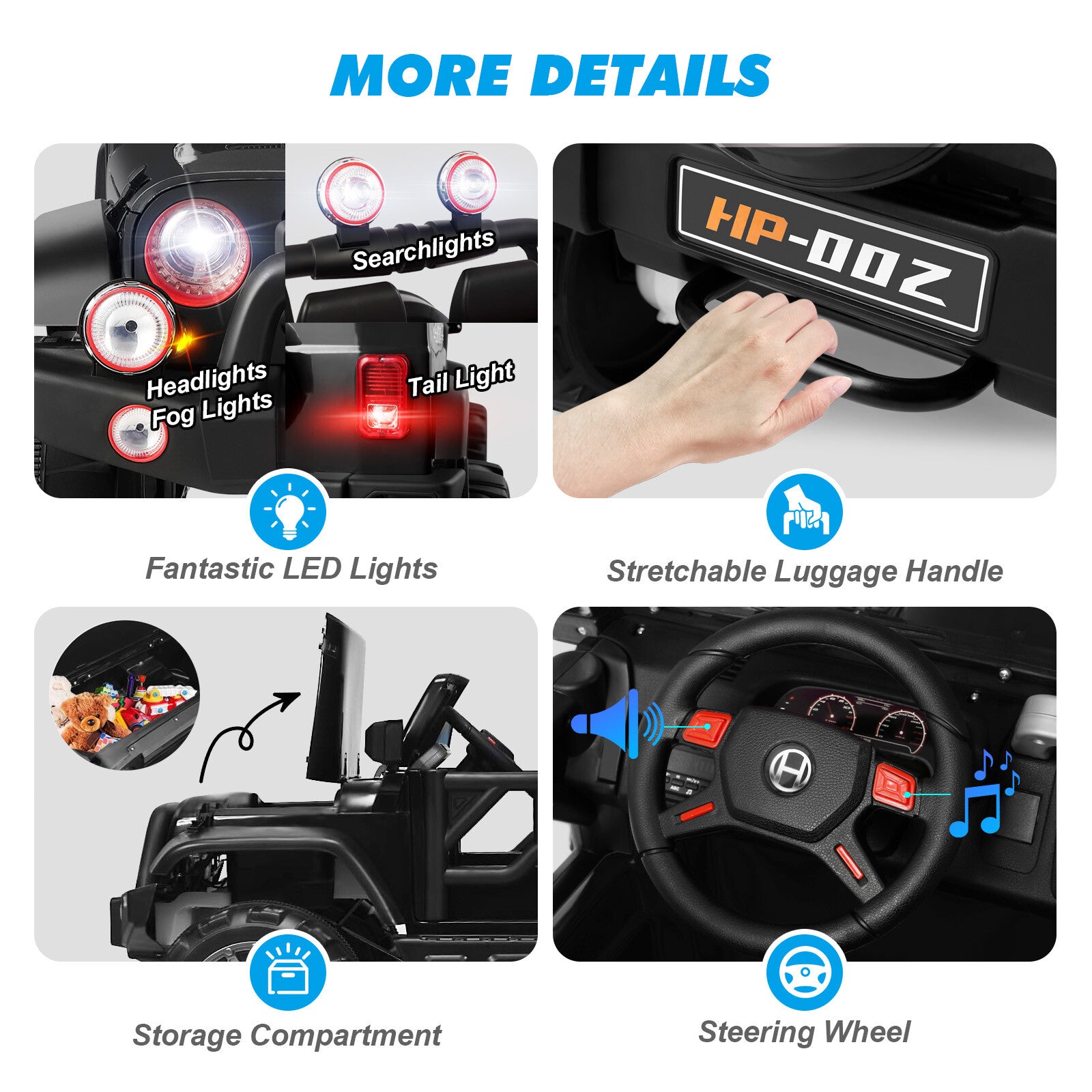 12V Black Kids Ride-On Truck Car Toy with MP3, LED Lights, RC Controller, and Battery Cover Trend Times 7