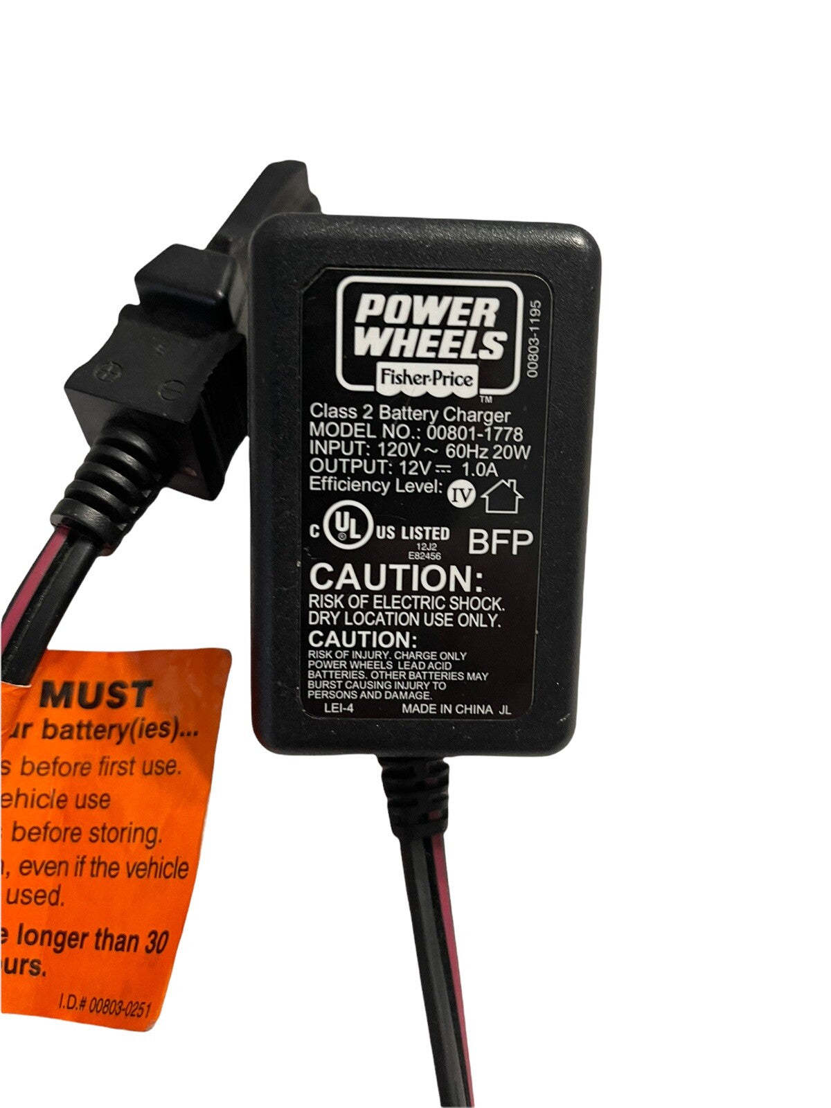 12V Battery Charger and Power Adapter for Kids Ride-On Toys with Wheels 00801-1778 Trend Times 1
