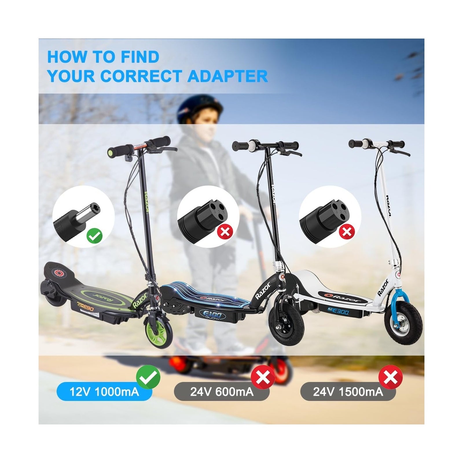 12V Battery Charger for Ride-On Toys Compatible with Razor PowerCore E90 and E95 Electric Scooters Trend Times 2
