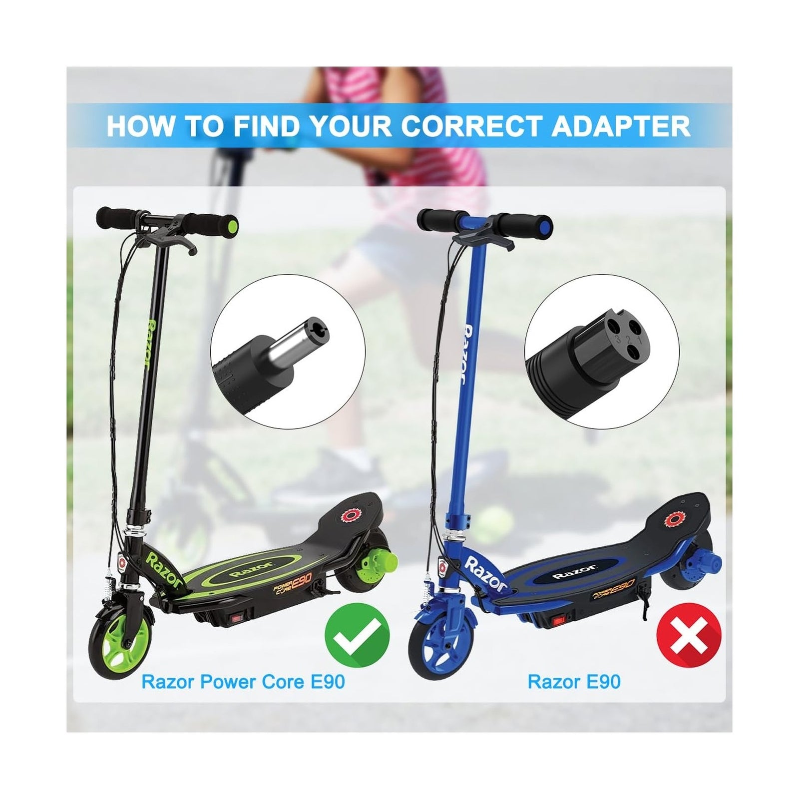 12V Battery Charger for Ride-On Toys Compatible with Razor PowerCore E90 and E95 Electric Scooters Trend Times 3