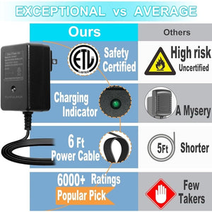 12V Battery Charger with Power Supply and Charging Cable for Kids Ride-On Cars ETL Listed Trend Times 2