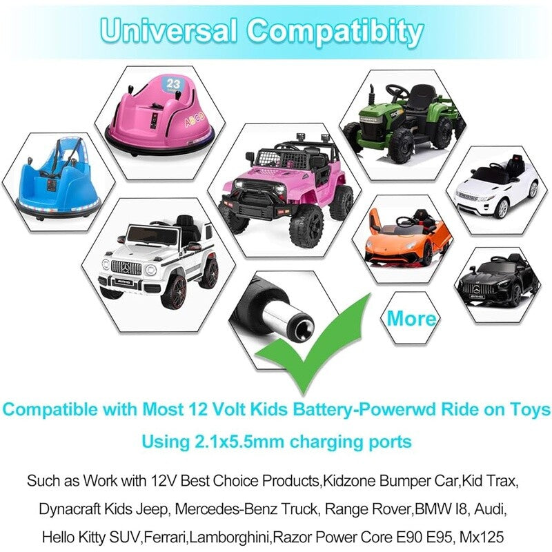 12V Battery Charger with Power Supply and Charging Cable for Kids Ride-On Cars ETL Listed Trend Times 5