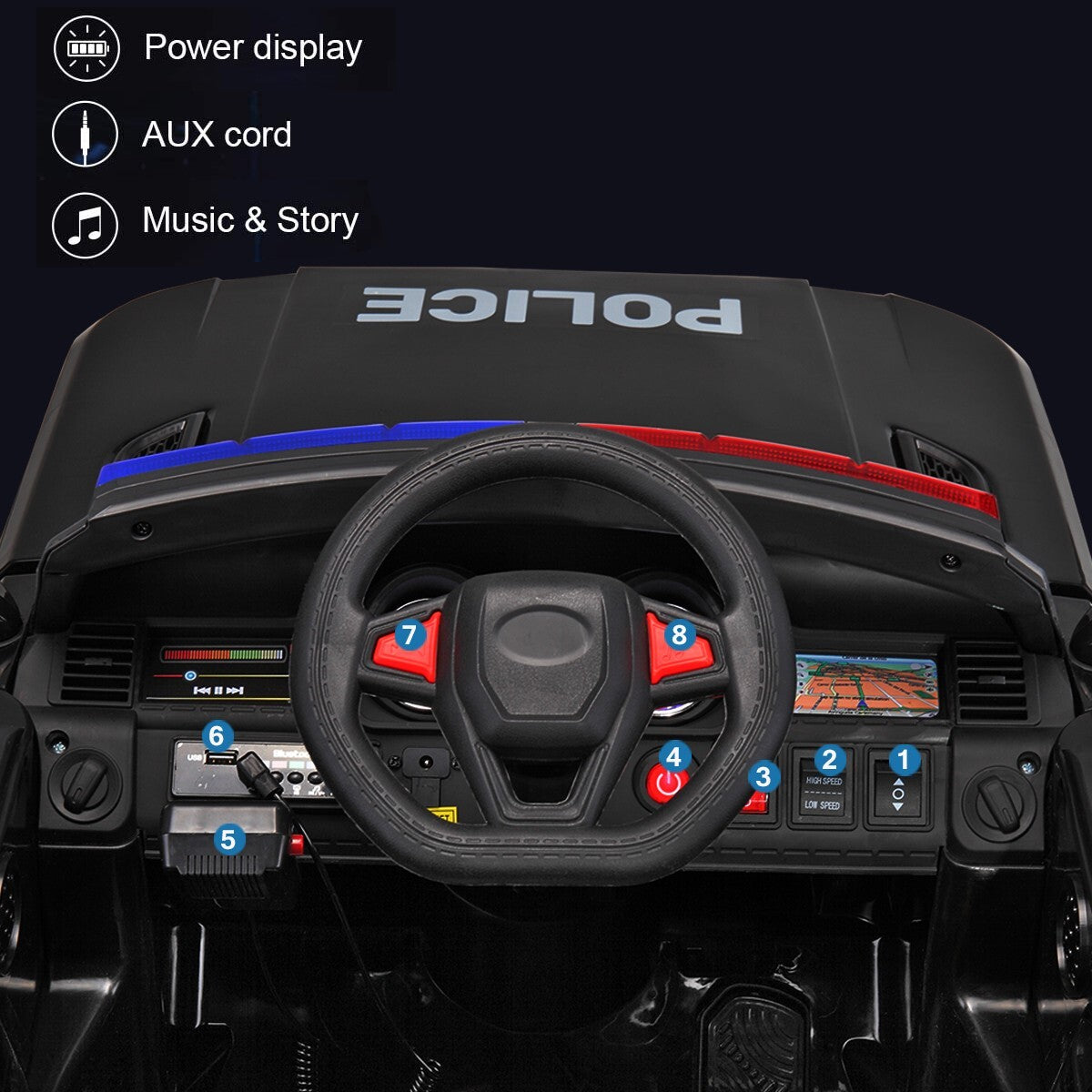 12V Battery-Powered Electric Police Ride-On Car with Parent Remote Control for Kids Ages 3-8 Trend Times 3
