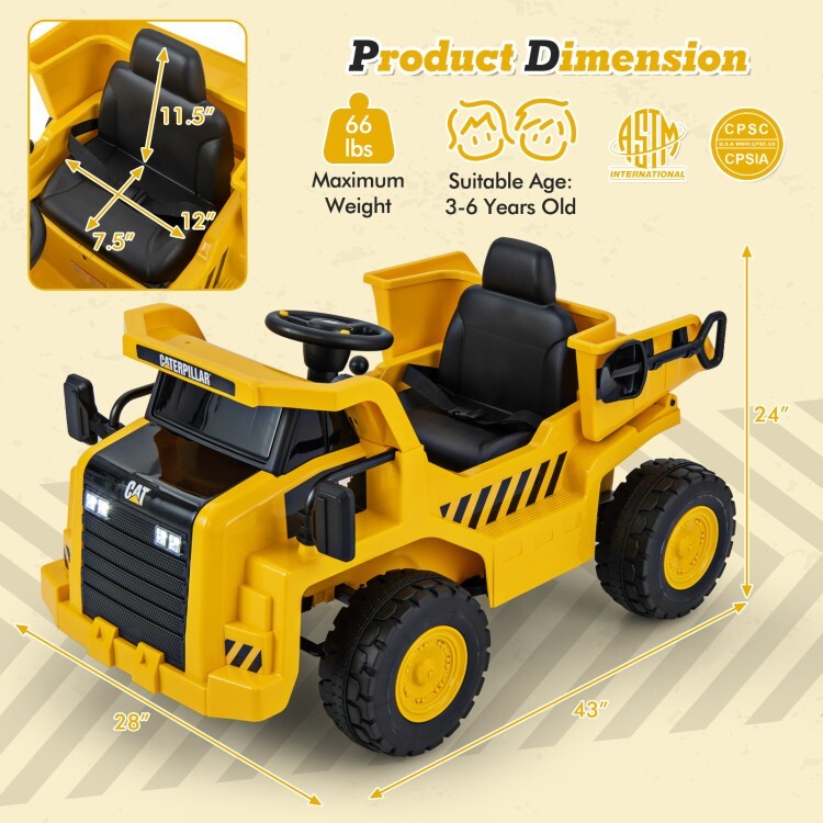12V Battery Electric Ride-On Dump Truck for Kids with Tiltable Bump Bed Trend Times 2