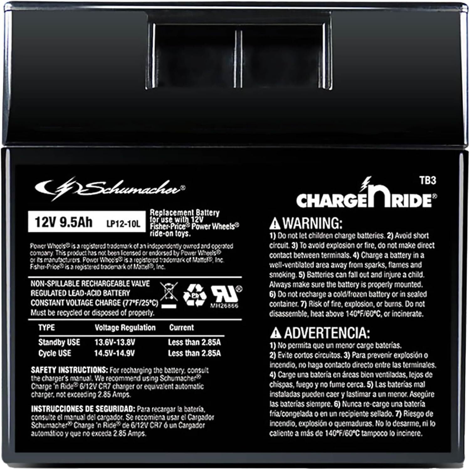 12V 9.5Ah Rechargeable Battery with Replaceable Fuse for Ride-On Toys TB3 Trend Times 0