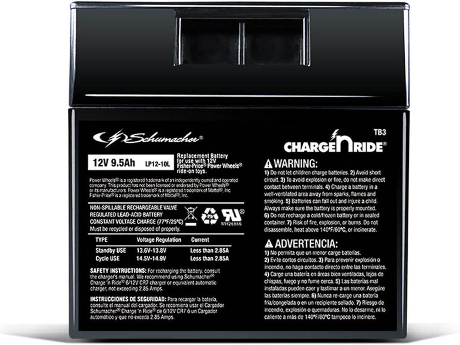 12V 9.5Ah Rechargeable Battery with Replaceable Fuse for Ride-On Toys TB3 Trend Times Variant 0