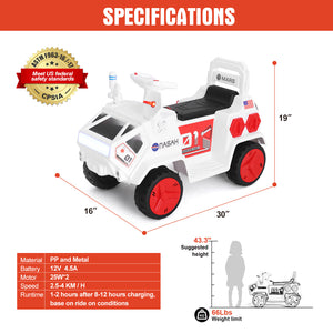 12V Battery Powered Kids Ride-On Mars Rover Car with Remote Control, Radar, Alarm, Lights, Music, and Bluetooth Trend Times 2