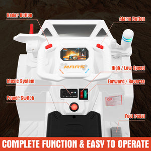 12V Battery Powered Kids Ride-On Mars Rover Car with Remote Control, Radar, Alarm, Lights, Music, and Bluetooth Trend Times 4