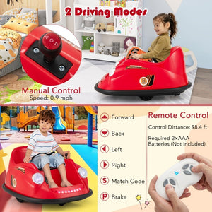 12V Battery-Powered Kids Electric Ride-On Bumper Car with Remote Control and Training Wheels Trend Times 6