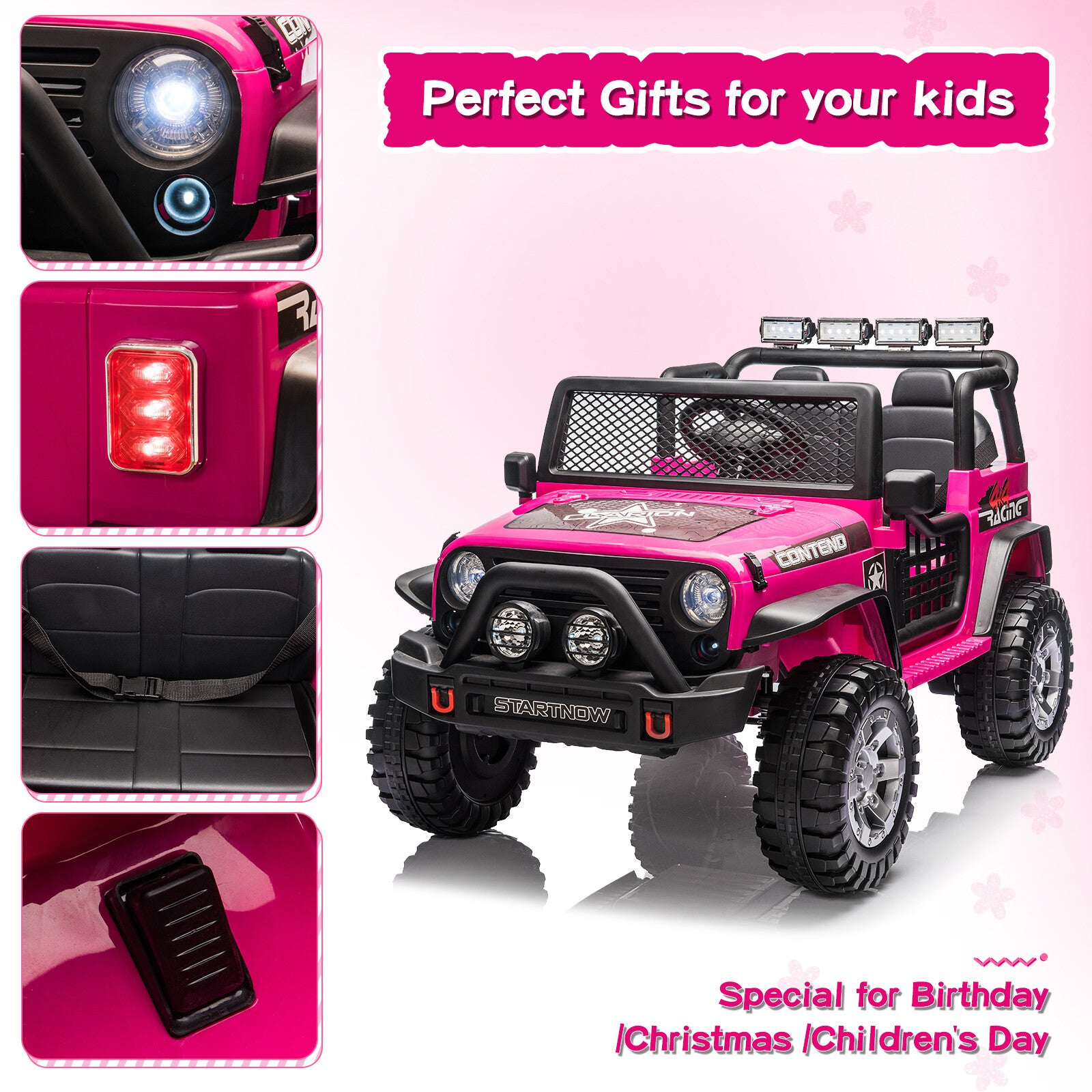 12V Electric Pink Kids Ride-On Jeep with USB, Bluetooth, and Remote Control Battery Toy Car Trend Times 0