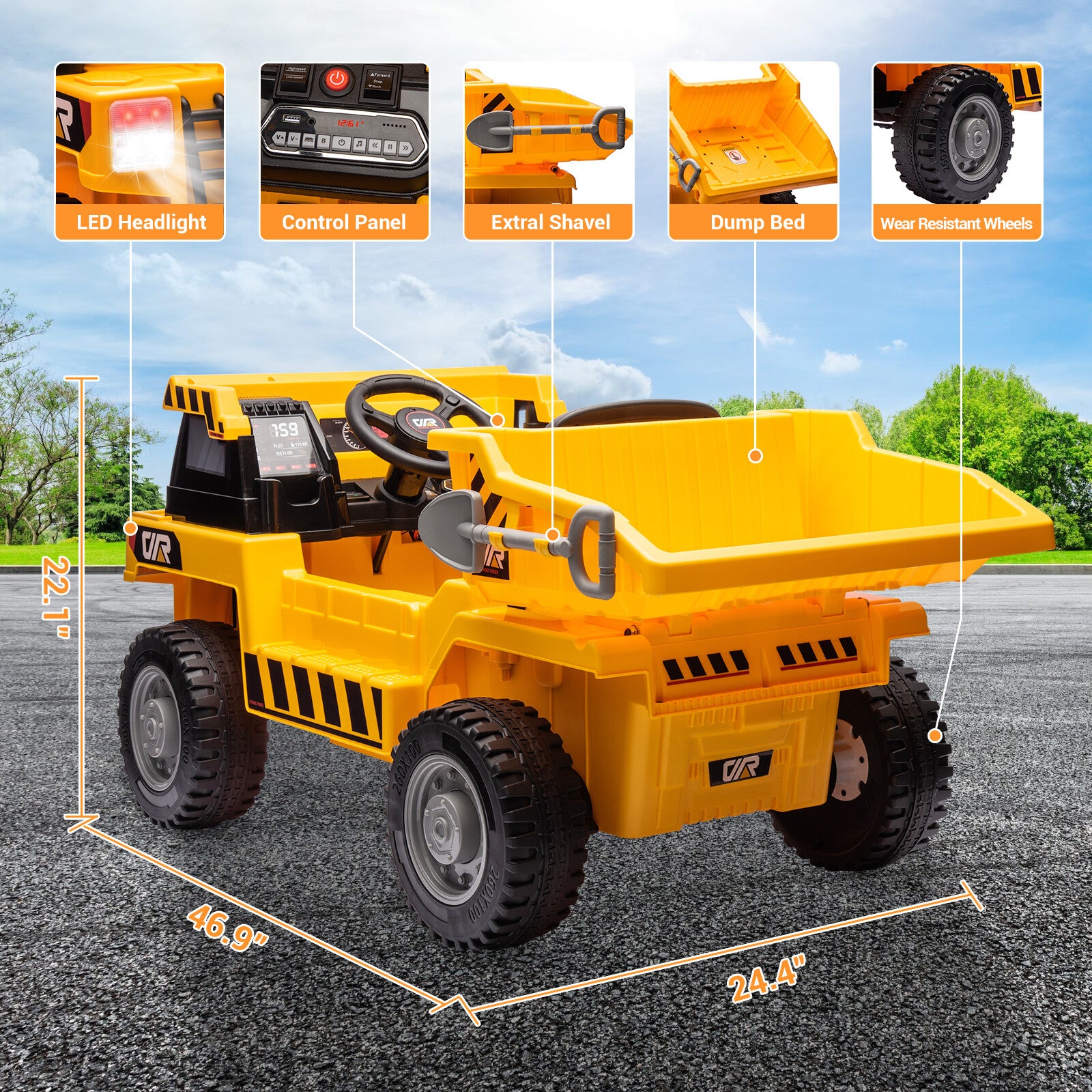 12V Battery Powered Kids Ride-On Construction Dump Truck Toy with Electric Bucket Trend Times 2