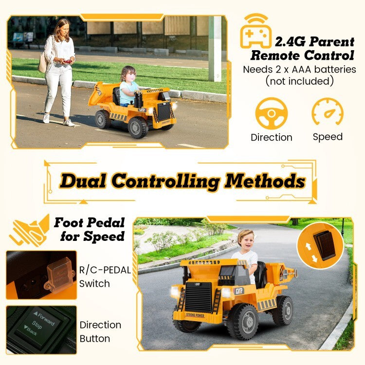 12V Battery-Powered Electric Ride-On Dump Truck for Kids with Functional Dump Bed Trend Times 10