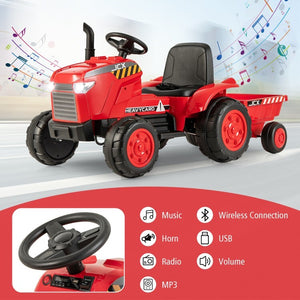 12V Battery Powered Kids Ride-On Tractor Toy with Remote Control and Detachable Storage Trailer Trend Times 10