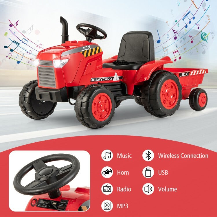 12V Battery Powered Kids Ride-On Tractor Toy with Remote Control and Detachable Storage Trailer Trend Times 10