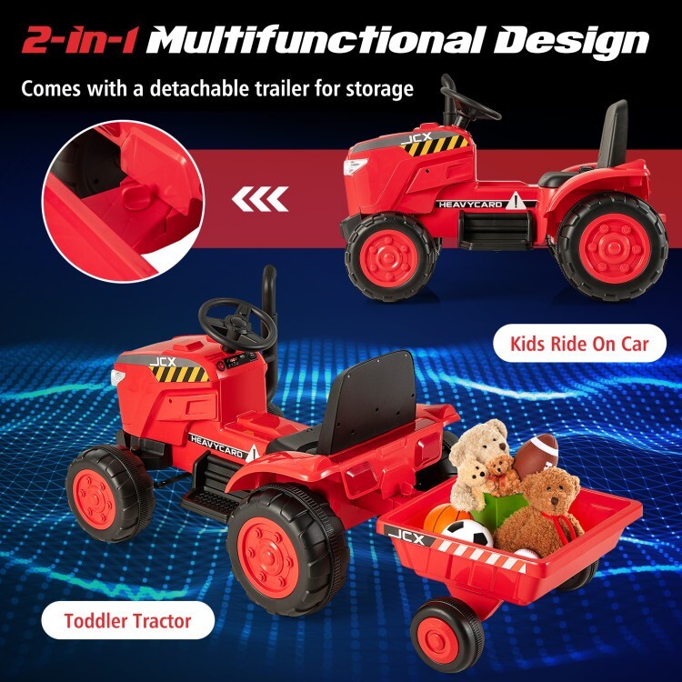 12V Battery Powered Kids Ride-On Tractor Toy with Remote Control and Detachable Storage Trailer Trend Times 4
