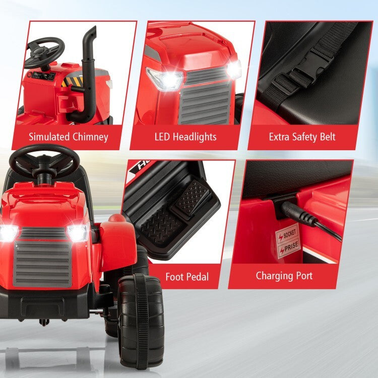 12V Battery Powered Kids Ride-On Tractor Toy with Remote Control and Detachable Storage Trailer Trend Times 7