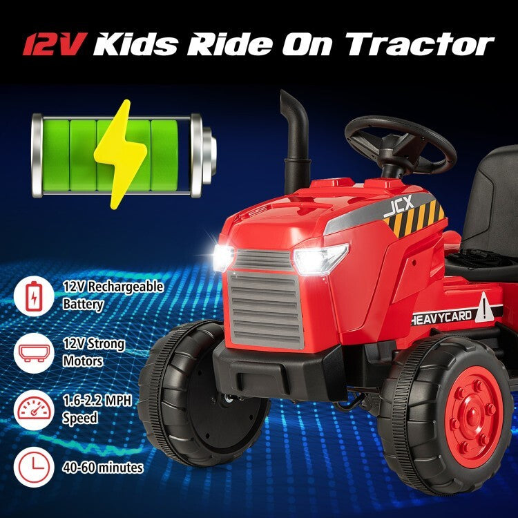 12V Battery Powered Kids Ride-On Tractor Toy with Remote Control and Detachable Storage Trailer Trend Times 8