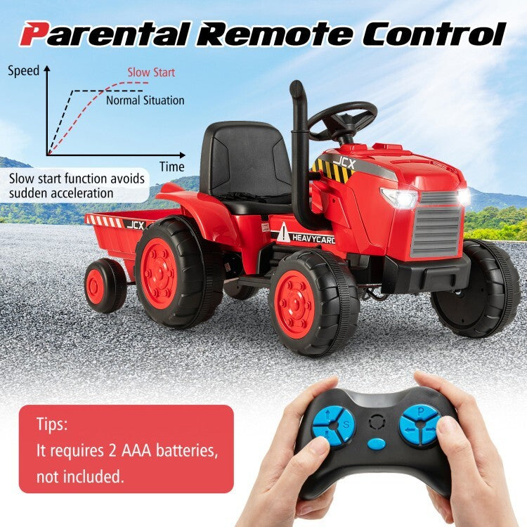 12V Battery Powered Kids Ride-On Tractor Toy with Remote Control and Detachable Storage Trailer Trend Times 9