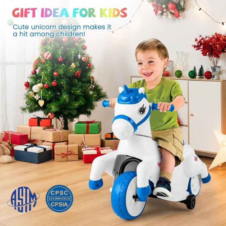 12V Battery-Powered Kids Unicorn Ride-On Horse Car Toy with Training Wheels for Ages 3 and Up Trend Times 3