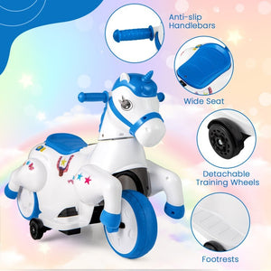 12V Battery-Powered Kids Unicorn Ride-On Horse Car Toy with Training Wheels for Ages 3 and Up Trend Times 6