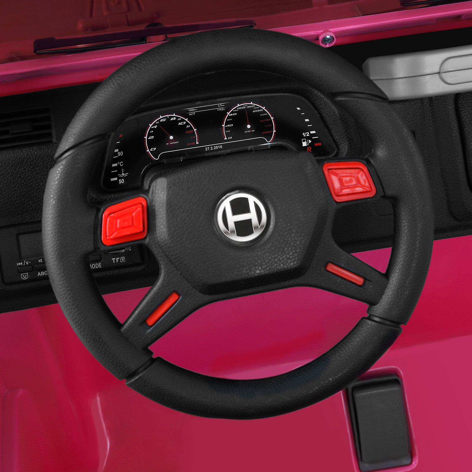 12V Pink and Black Kids Ride-On Truck with MP3, LED Lights, Remote Control, and Battery Cover Trend Times 11
