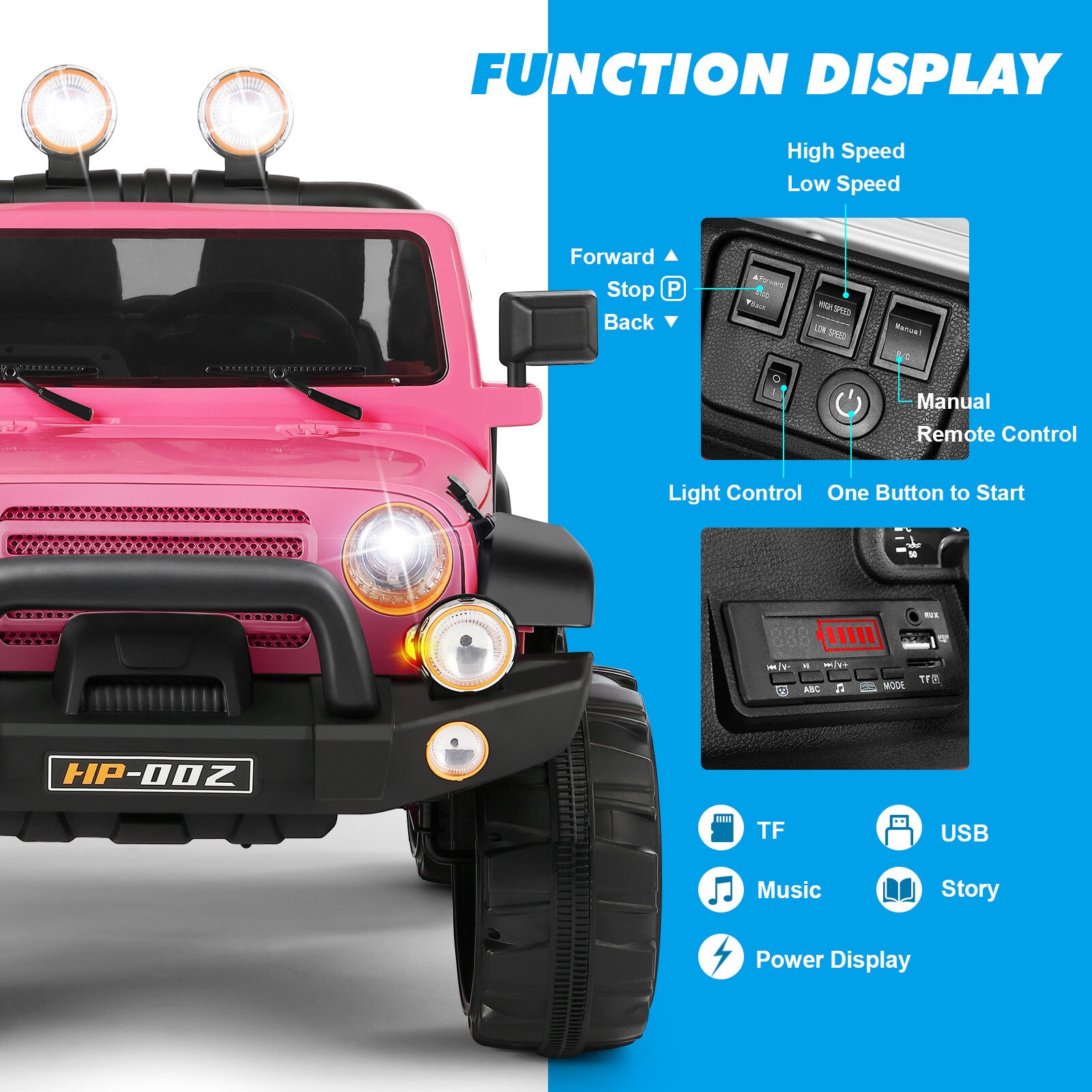 12V Pink and Black Kids Ride-On Truck with MP3, LED Lights, Remote Control, and Battery Cover Trend Times 5