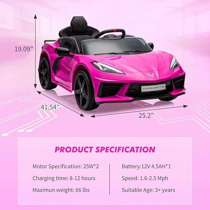 12V Battery Powered Licensed Corvette Ride-On Car for Kids with Music and LED Lights Trend Times 4