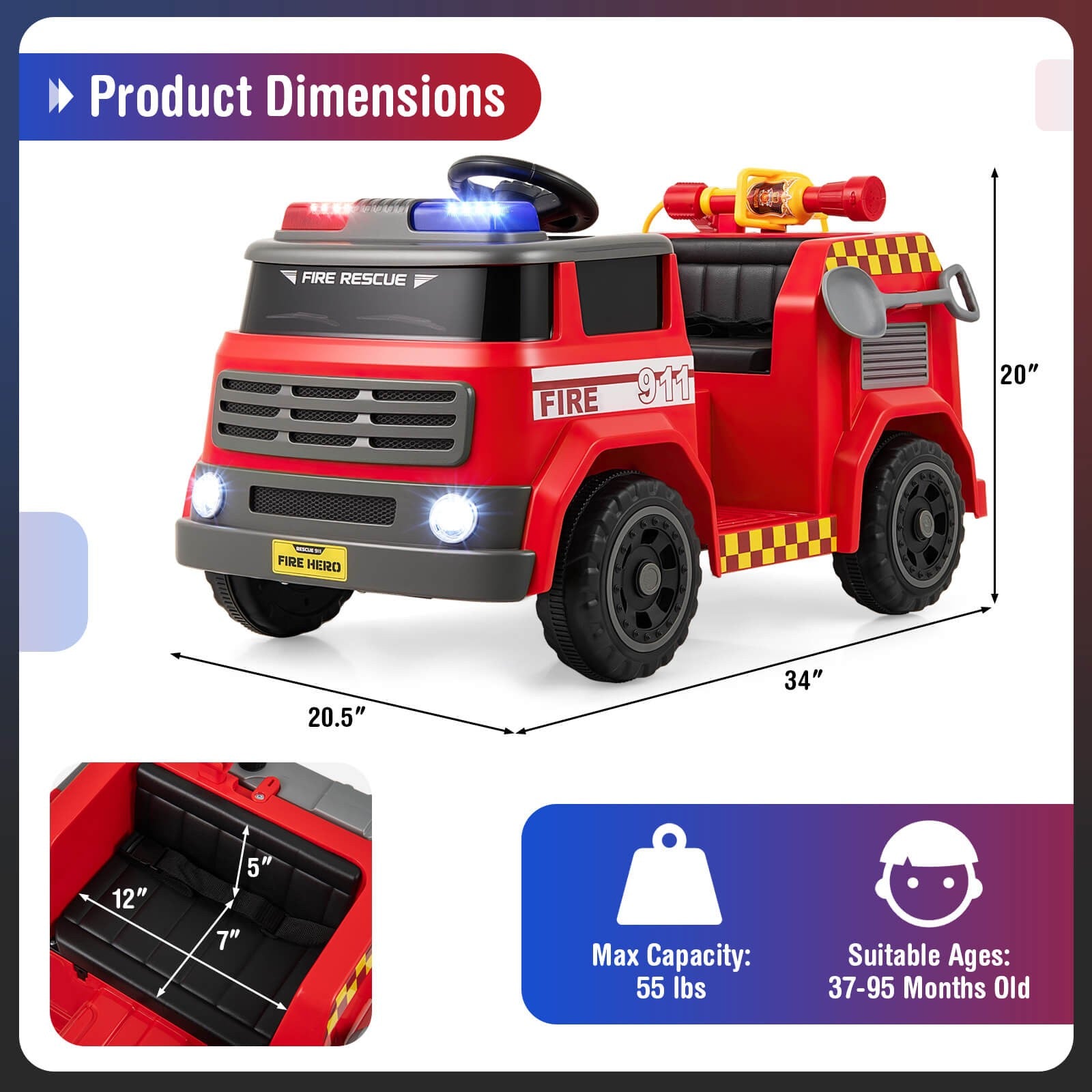 12V Battery-Powered Toy Car with Water Gun, Tank Interphone, Shovel, Wrench, and Music Features Trend Times 1