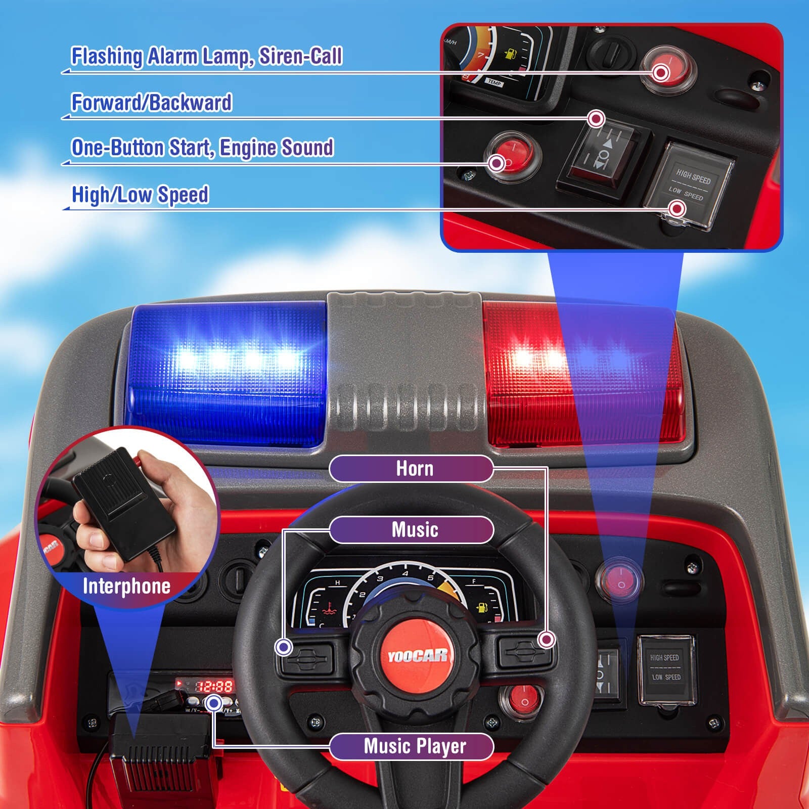 12V Battery-Powered Toy Car with Water Gun, Tank Interphone, Shovel, Wrench, and Music Features Trend Times 6
