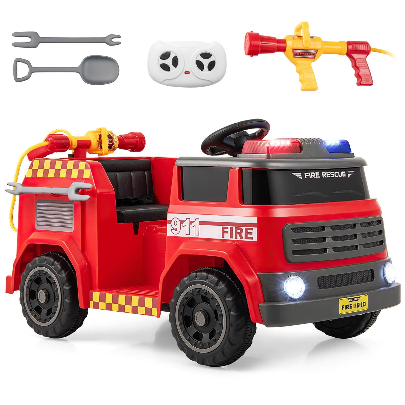 12V Battery-Powered Toy Car with Water Gun, Tank Interphone, Shovel, Wrench, and Music Features Trend Times 9