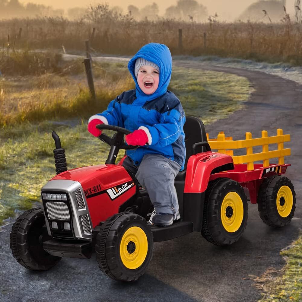 12V Battery-Powered Electric Tractor with Trailer and Remote Control for Toddlers Trend Times 2