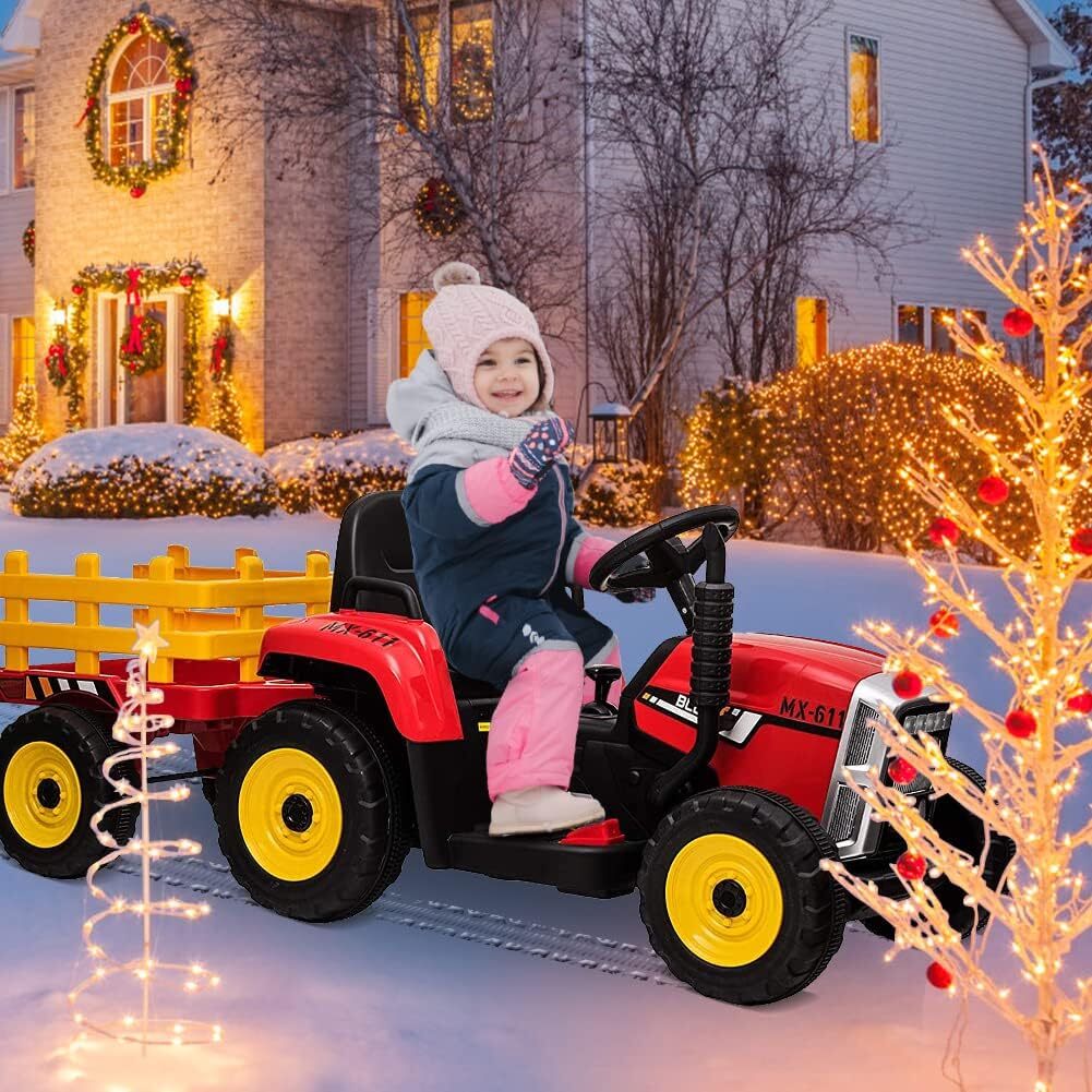12V Battery-Powered Electric Tractor with Trailer and Remote Control for Toddlers Trend Times 4