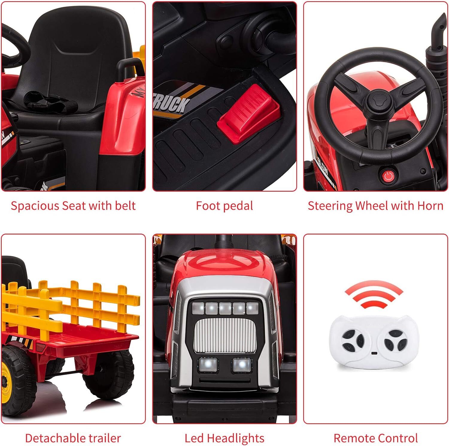 12V Battery-Powered Electric Tractor with Trailer and Remote Control for Toddlers Trend Times 7