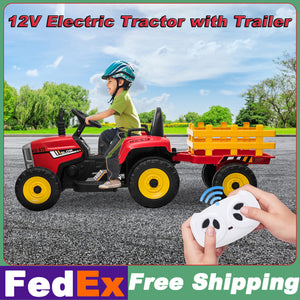 12V Battery-Powered Electric Ride-On Tractor with Trailer and Remote Control for Kids Red Trend Times Variant 0