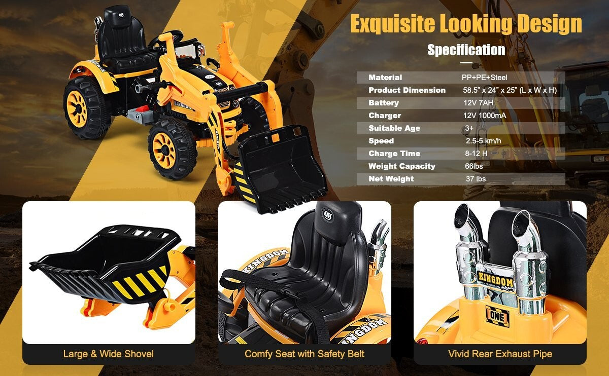 12V Battery-Powered Kids Ride-On Front Loader Excavator Dumper Truck Toy Trend Times 14