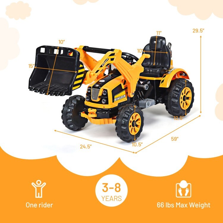 12V Battery-Powered Kids Ride-On Front Loader Excavator Dumper Truck Toy Trend Times 3