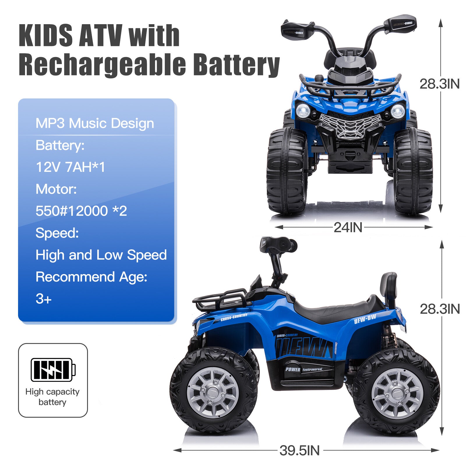 12V Battery-Powered Kids Ride-On ATV Quad Four Wheeler Toy with LED Headlights Trend Times 1