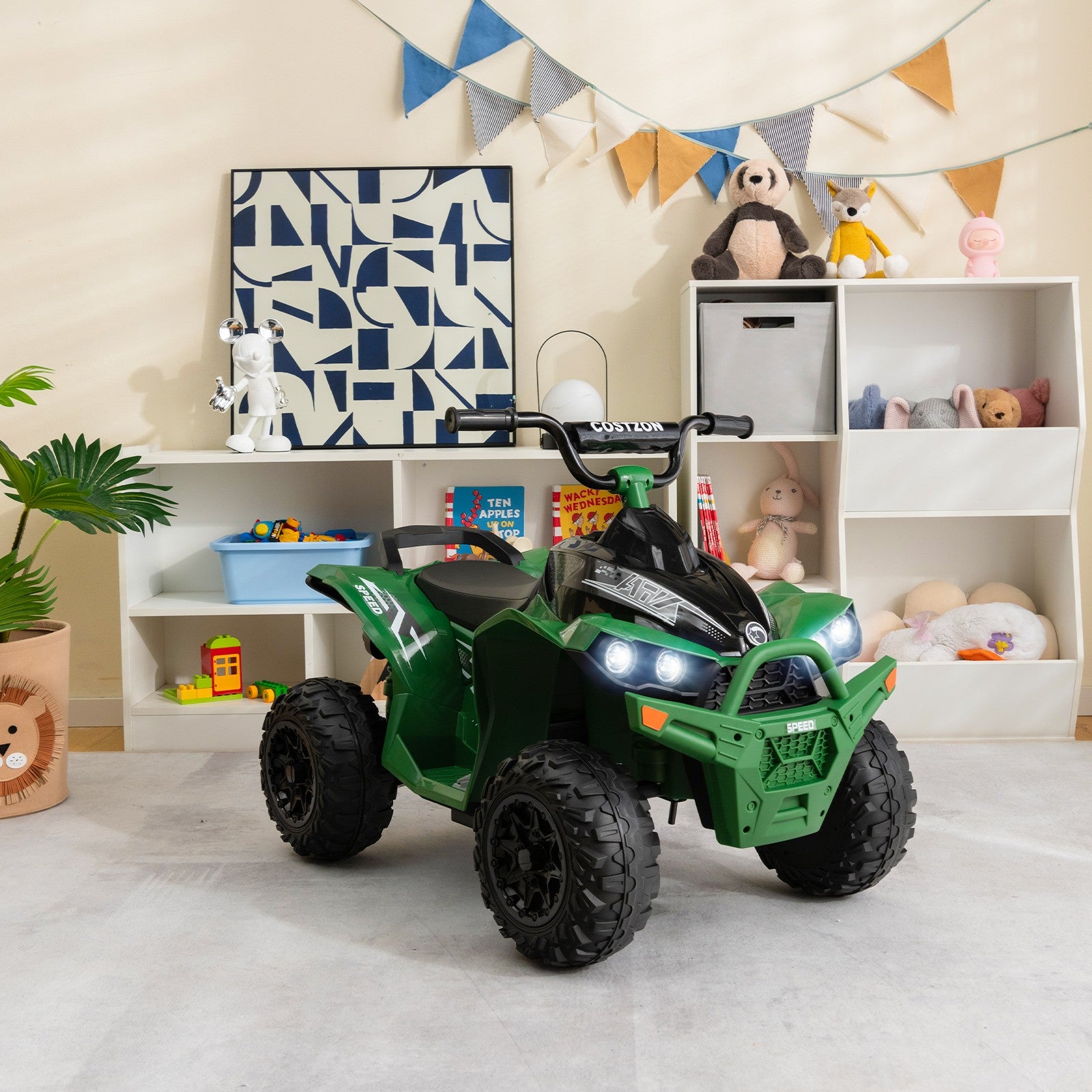12V Battery Powered Kids Ride-On ATV with Bright Headlights and Built-in Music Green Trend Times 2