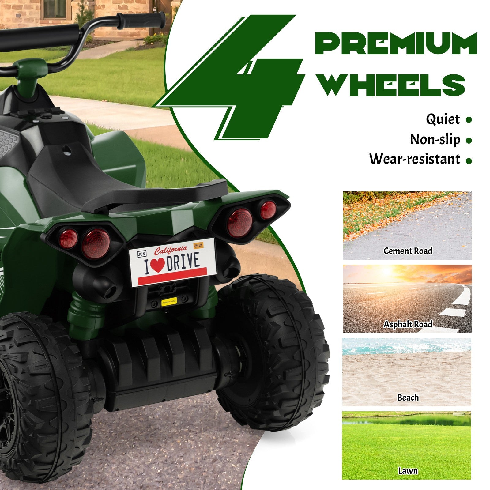 12V Battery Powered Kids Ride-On ATV with Bright Headlights and Built-in Music Green Trend Times 7
