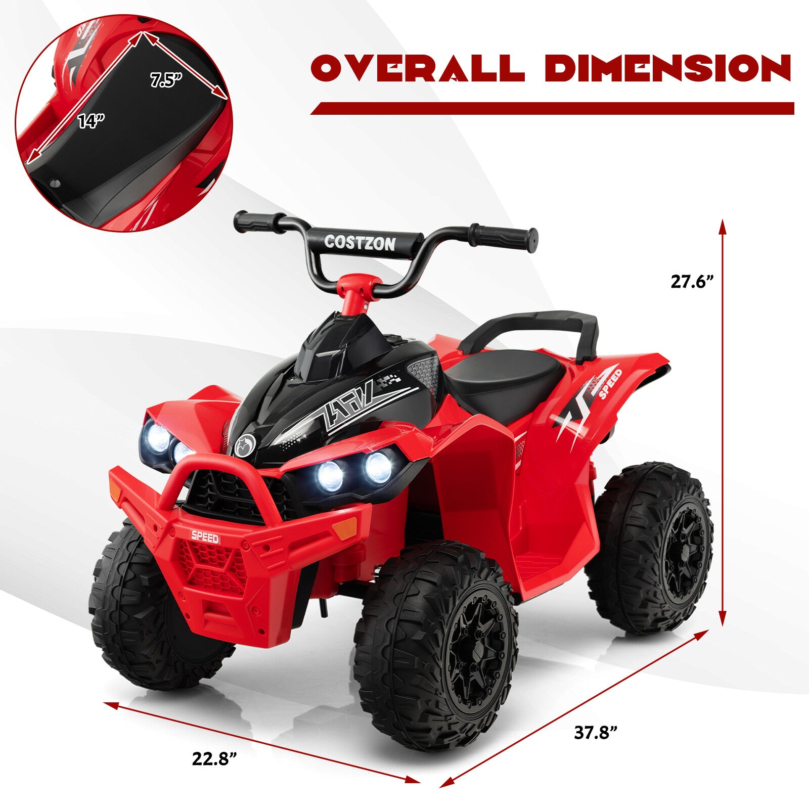 12V Battery-Powered Kids Ride-On ATV with Bright Headlights and Built-in Music Red Trend Times 1