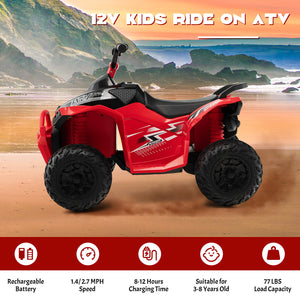 12V Battery-Powered Kids Ride-On ATV with Bright Headlights and Built-in Music Red Trend Times 4