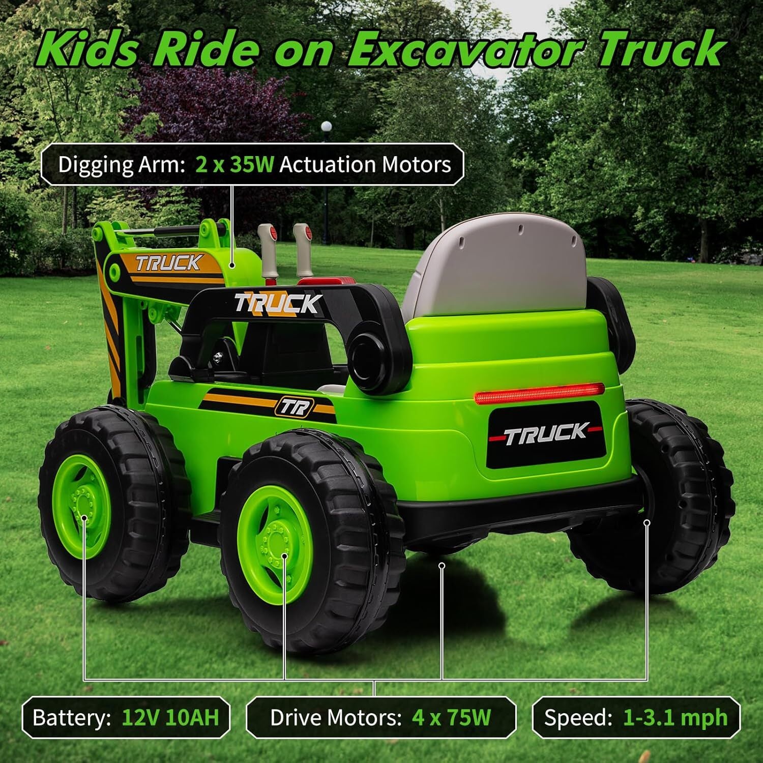 12V Battery Powered Kids Electric Ride-On Excavator Digger Toy for Outdoor Play Trend Times 6